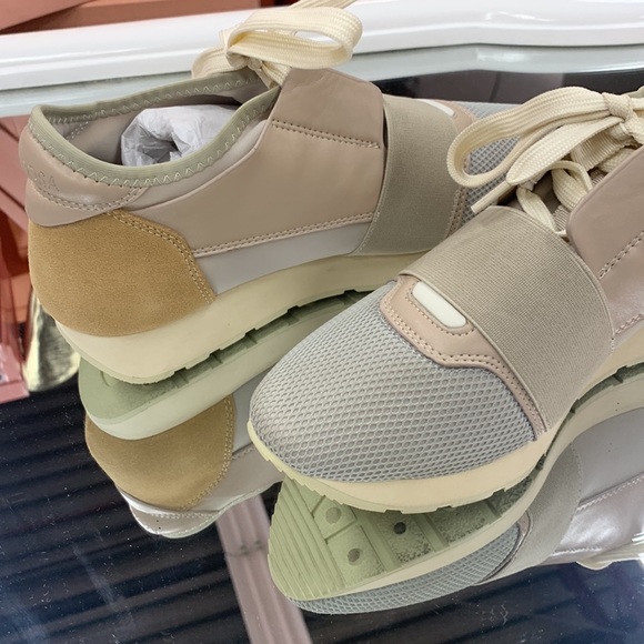 Bilo Neoprene Slip On Sneaker in Beige Leather and Suede with decorative Laces - Picture 6 of 10